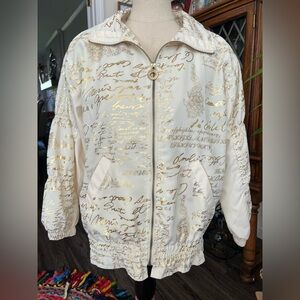 Mureli Vintage Gold Script Windbreaker Bomber Style Women's Jacket